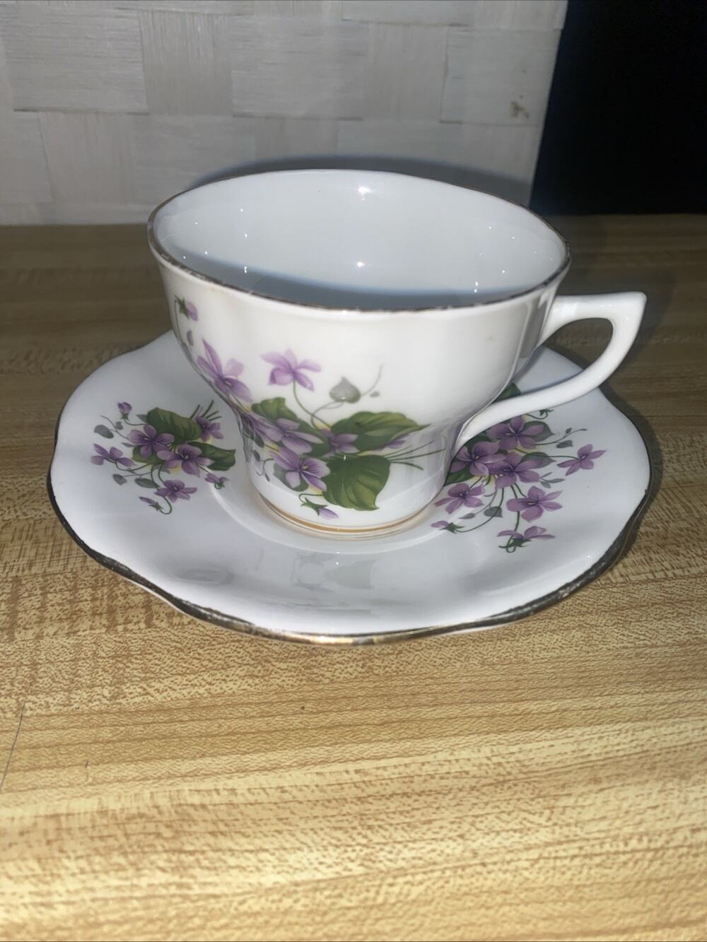 Rosina Bone China Made In England Cup and Saucer Set Purple Flower Patterns